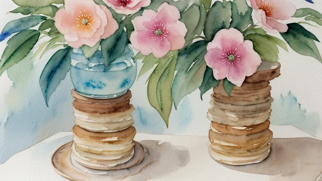 Stapel abgeschlossener Aquarell-Übungen auf einem Holztisch