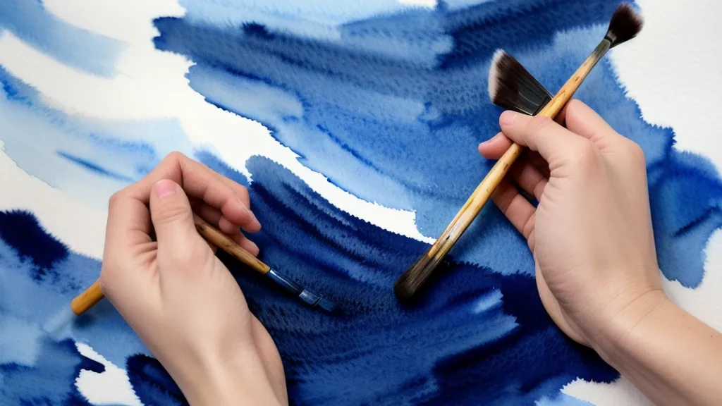 Aquarell-Pinselstrich auf 300g-Papier bei einer Übung aus dem Online-Malkurs
