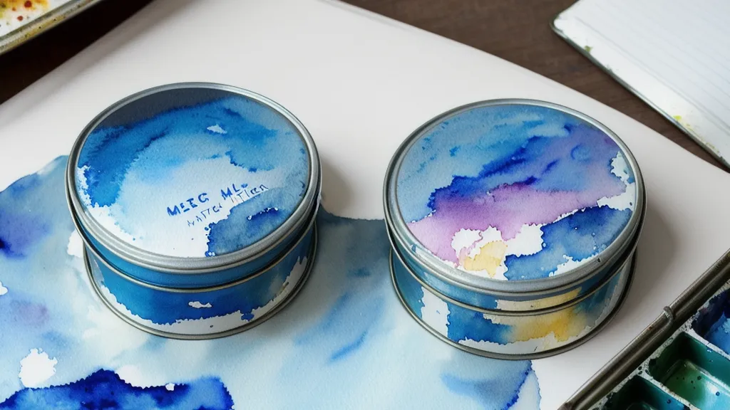 Blauer Metall-Aquarellkasten wird nach der Malübung am Küchentisch geschlossen