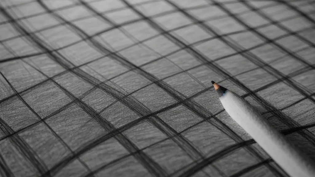 Nahaufnahme einer Hand, die ein Drittel-Regel-Raster auf Zeichenpapier vorzeichnet.