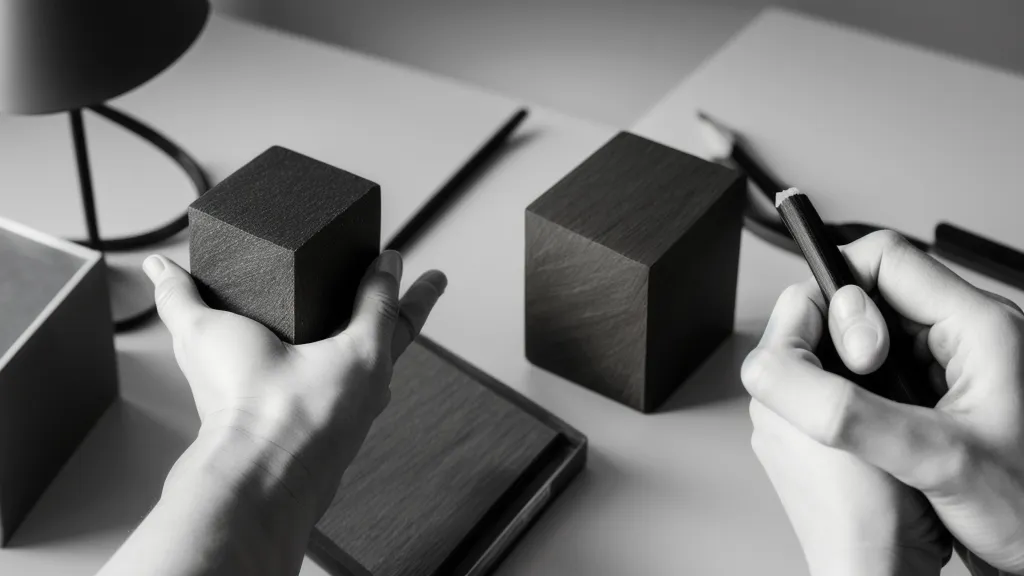 Nahaufnahme einer Hand, die mit einem Bleistift geometrische Formen auf Papier skizziert.