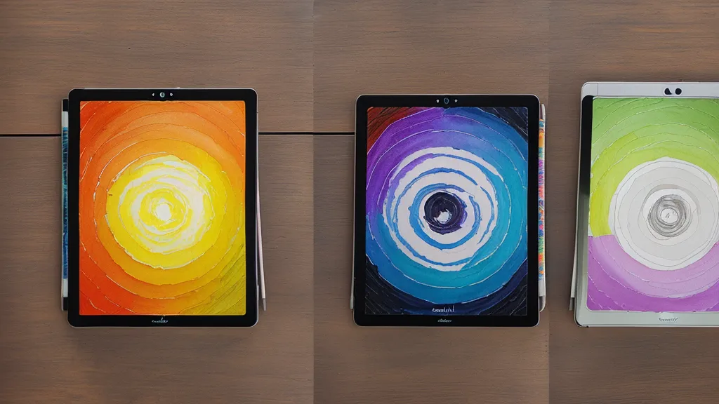 Online-Zeichenkurs und analoges Lernen: digitales Farbrad auf dem iPad neben analogen Farbmischübungen im Vergleich