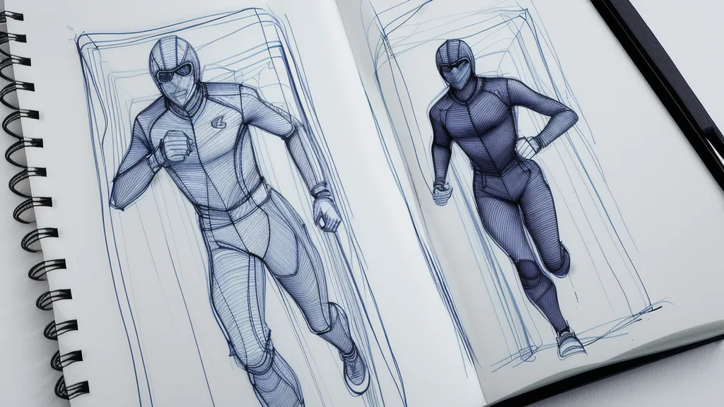 Skizze einer dynamischen Laufbewegung mit sichtbarem anatomischem Grundgerüst.