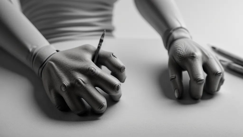 Nahaufnahme einer Hand, die eine menschliche Figur aus geometrischen Grundformen konstruiert.