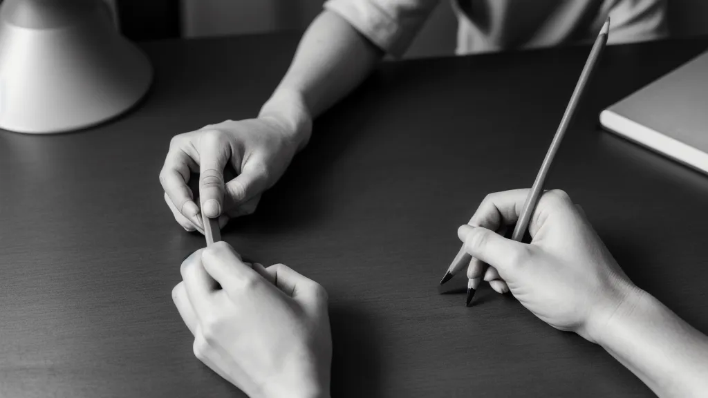 Nahaufnahme einer Hand, die mit einem Bleistift geometrische Grundformen einer Nase in ein Skizzenbuch zeichnet.