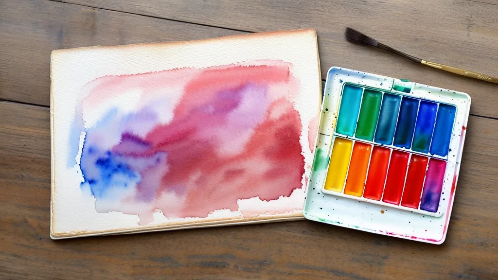 Aquarellfarben und Pinsel neben dem Zeichenblock – Kostenvergleich zwischen Aquarellkurs und Bleistiftkurs