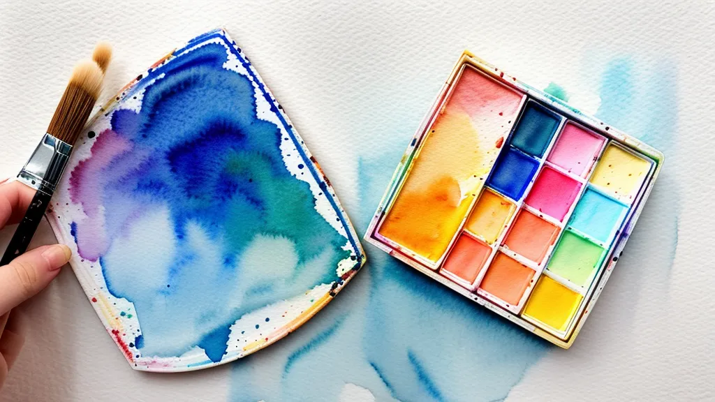 Aquarellfarben und ein Pinsel auf nassem Papier als kreativer Ausgleich zum Design-Alltag.