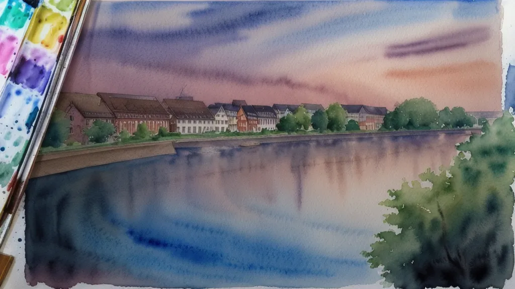 Fertige Aquarellskizze mit Lichtreflexionen im Wasser als Ergebnis des Online-Kurses zum Wasser malen lernen