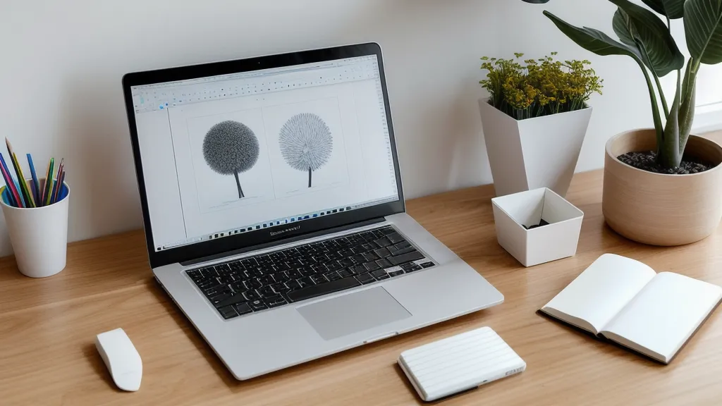 Online-Zeichenkurs Vergleich für Landschaftsmalerei: Laptop mit Videokurs und analoge Skizzen