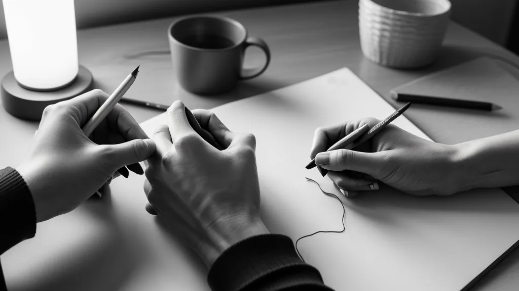 Nahaufnahme einer Hand beim Üben der Zeichen-Basis – Kreis und Konturlinie mit Bleistift auf Papier