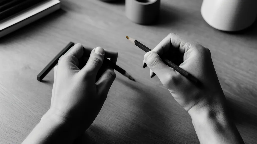 Nahaufnahme einer Hand, die eine menschliche Figur mit Bleistift auf strukturiertem Papier skizziert.
