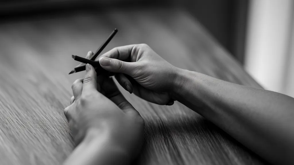 Nahaufnahme eines Bleistifts auf strukturiertem Zeichenpapier – erste Übungslinien in der analogen Zeichenroutine nach Feierabend